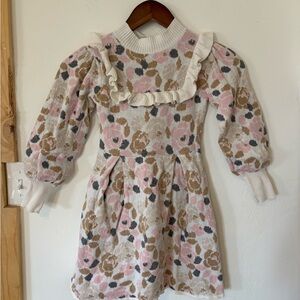 Janie and Jack Floral Knit Dress - Pink, Cream, and Brown